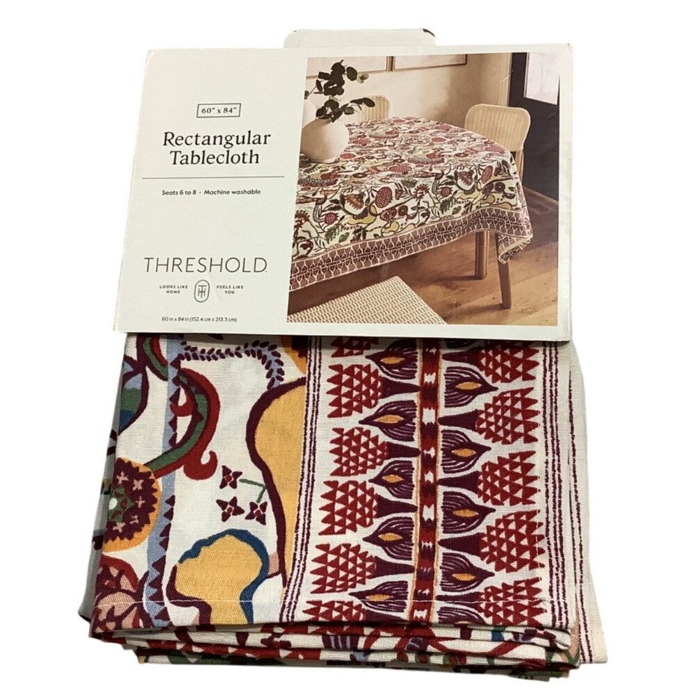 Threshold Rectangular Tablecloth 60"x84" Red & Multicolor Floral Print Machine W - Picture 2 of 5